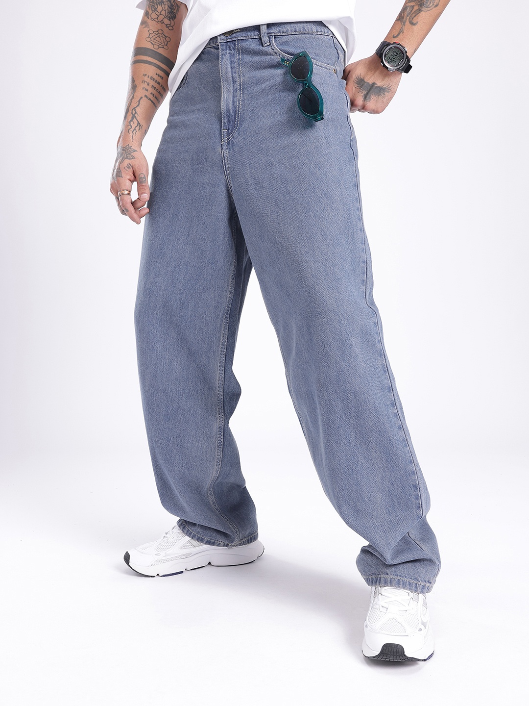 

glitchez Men Street Savvy Loose Baggy Jeans, Blue