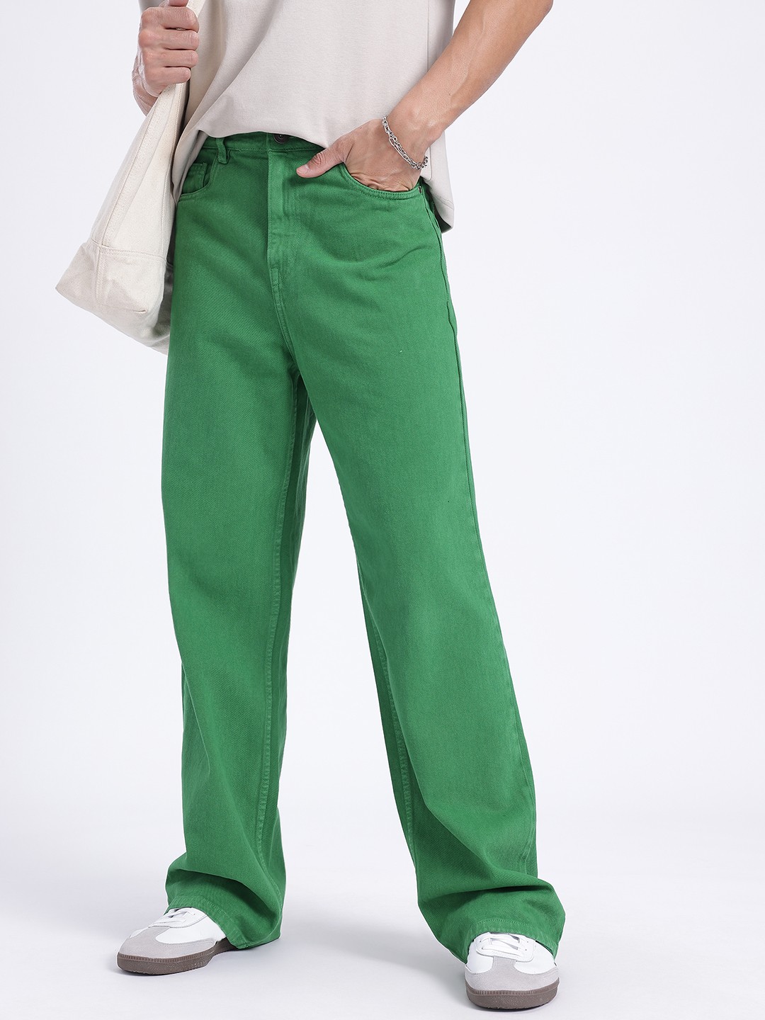

glitchez Men Urban Chic Wide Leg Colored Jeans, Green