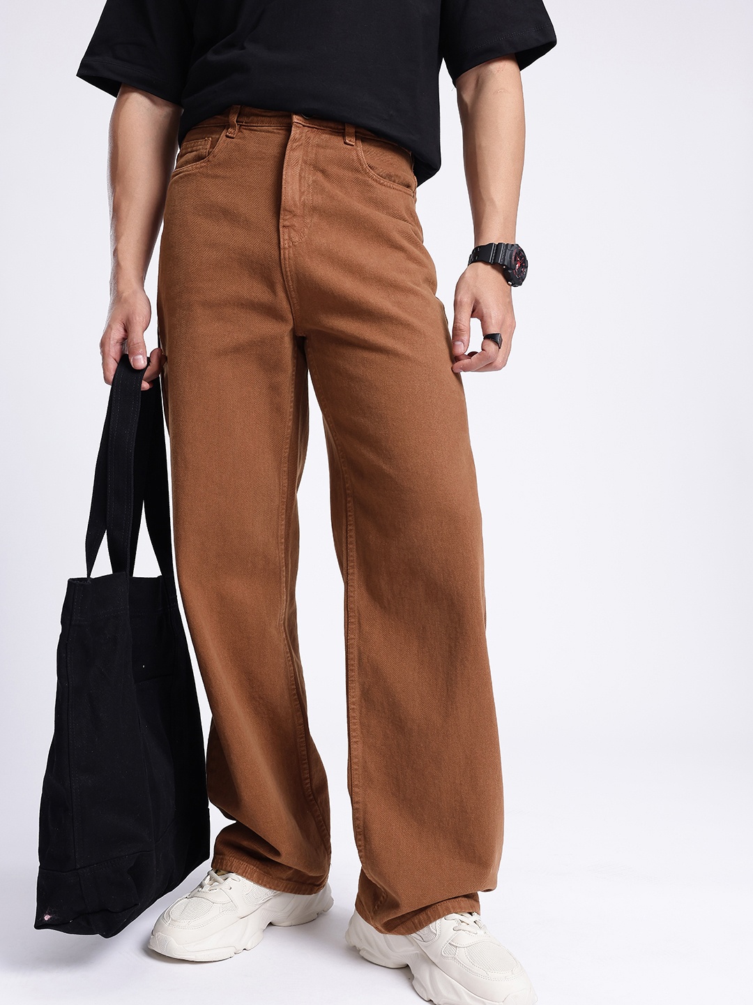 

glitchez Men Street Classic Wide Leg Jeans, Brown