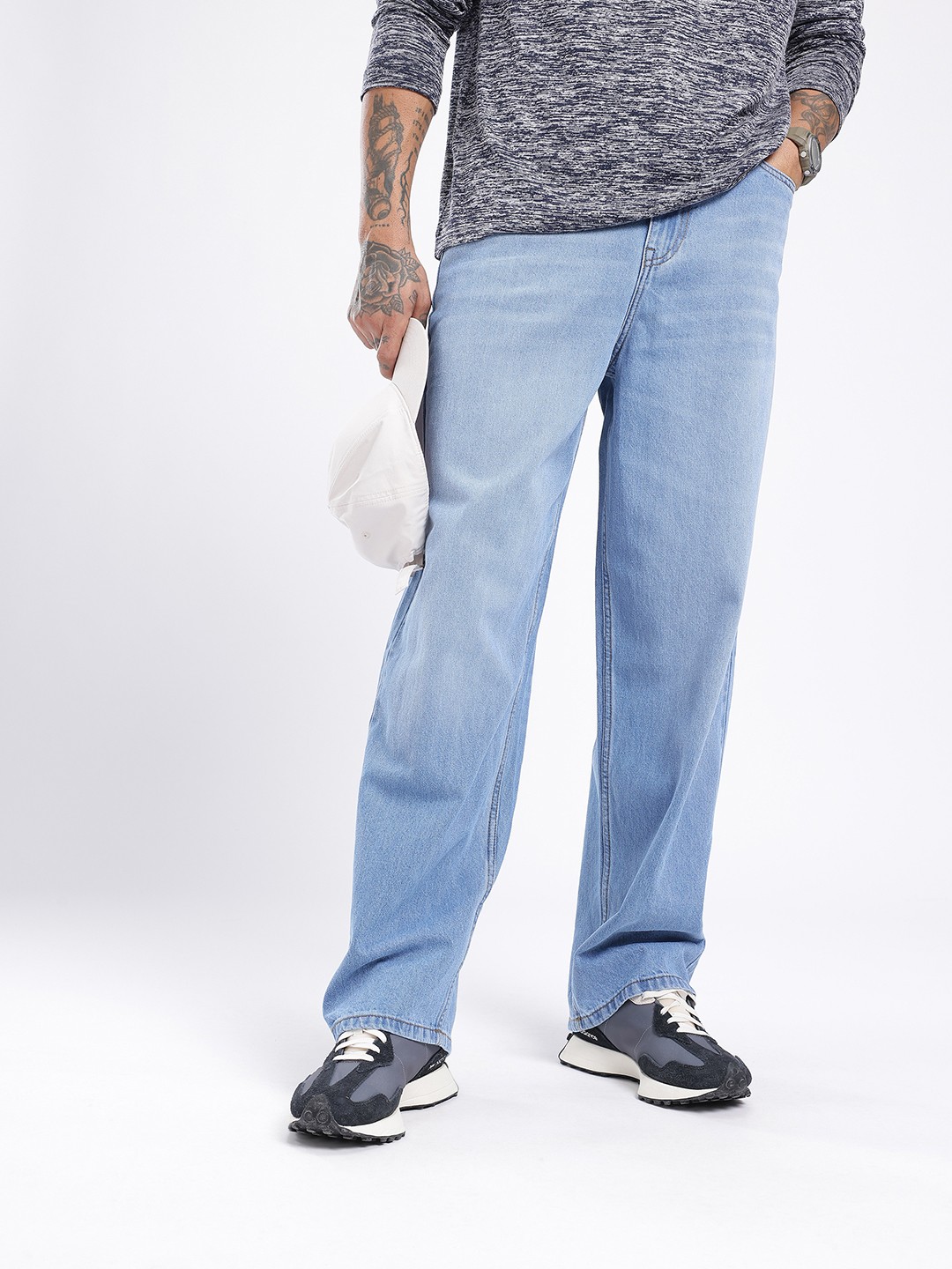 

glitchez Men Cool Touch Loose Baggy Fit Light Fade Jeans, Blue