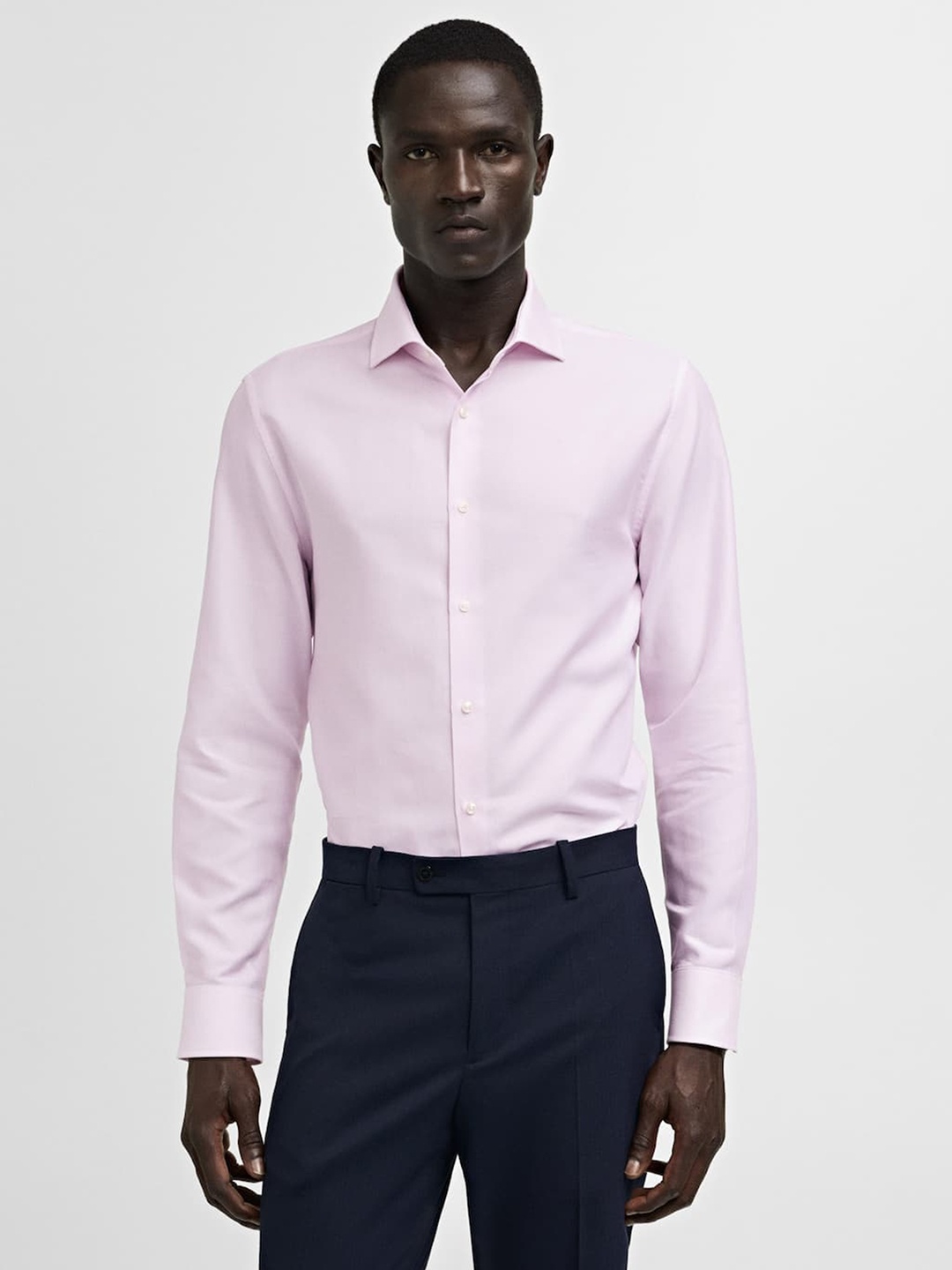 

MANGO MAN Pure Cotton Slim Fit Pinstripes Formal Shirt, Pink