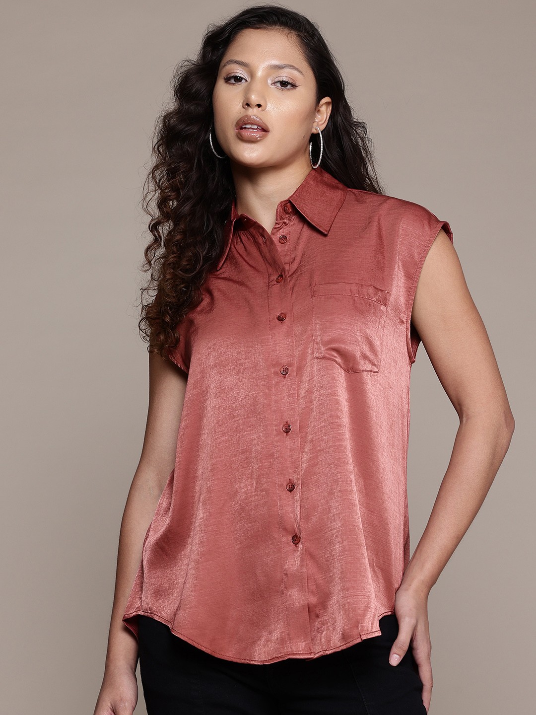 

MANGO Satin Finish Sleeveless Shirt, Rust