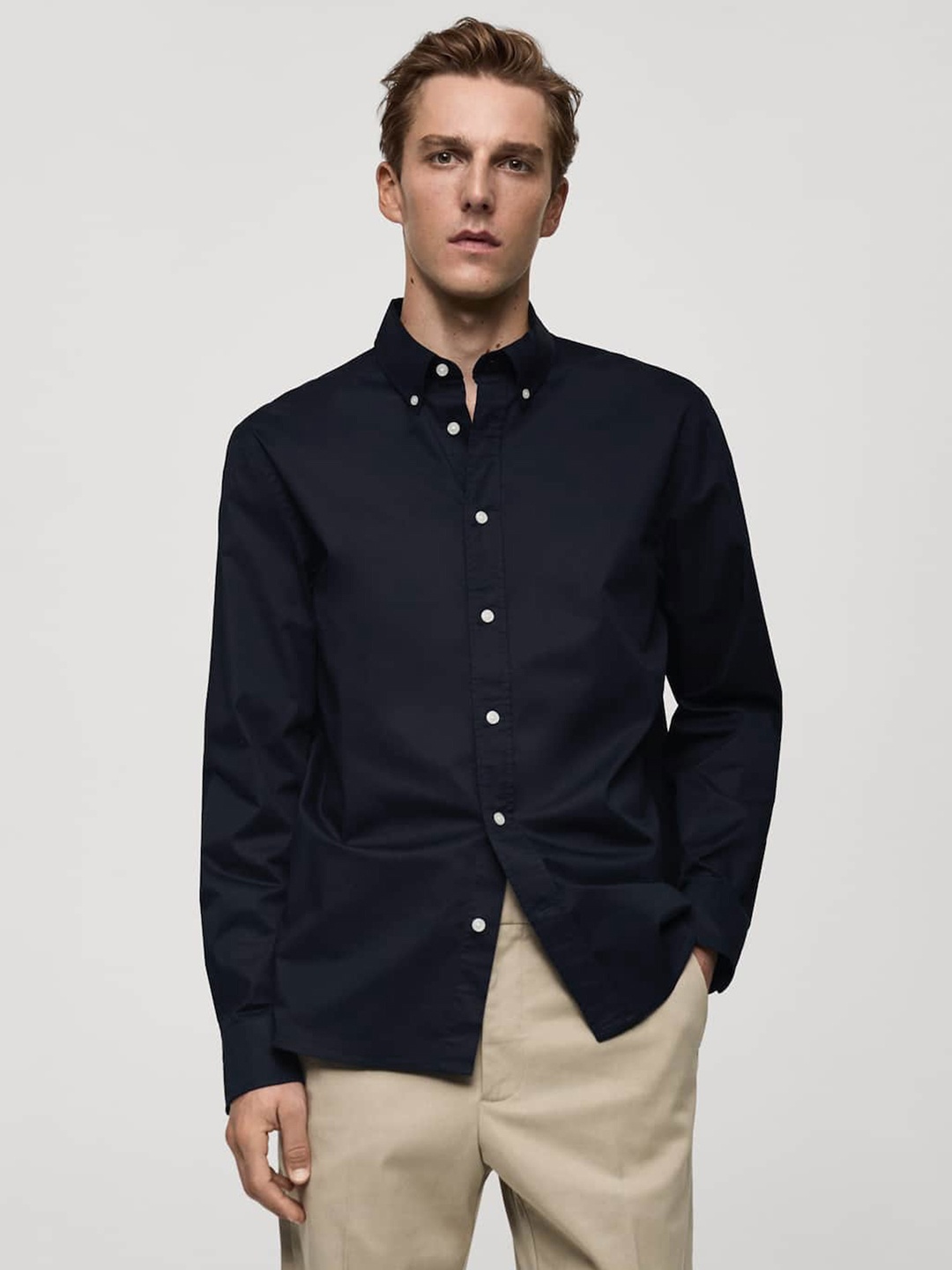

MANGO MAN Button-Down Collar Casual Shirt, Navy blue