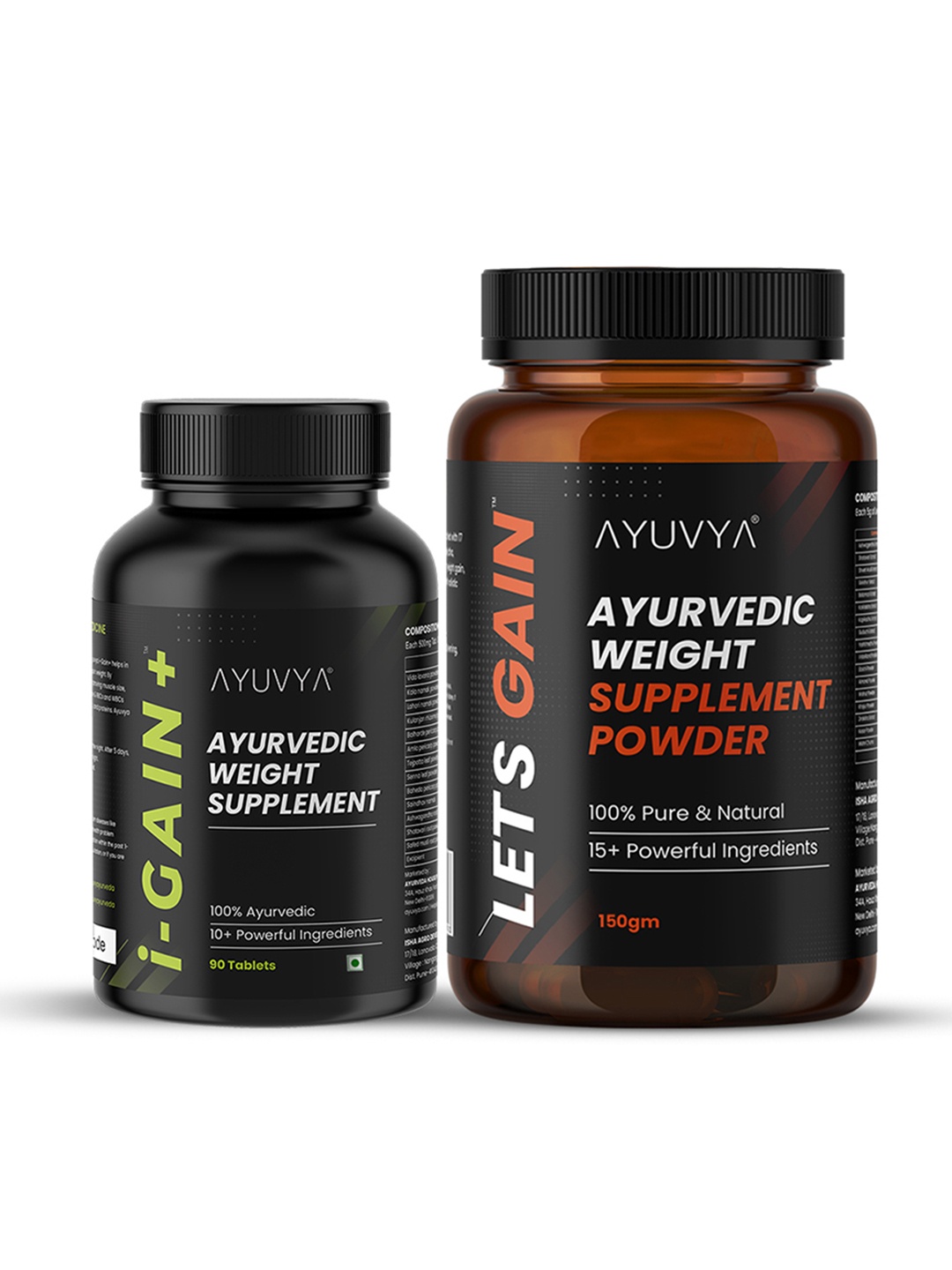 

Ayuvya i-Gain+ Ayurvedic Weight Gainer 90 Tabs & Lets Gain Muscel Mass Gain Powder 150 g, Black