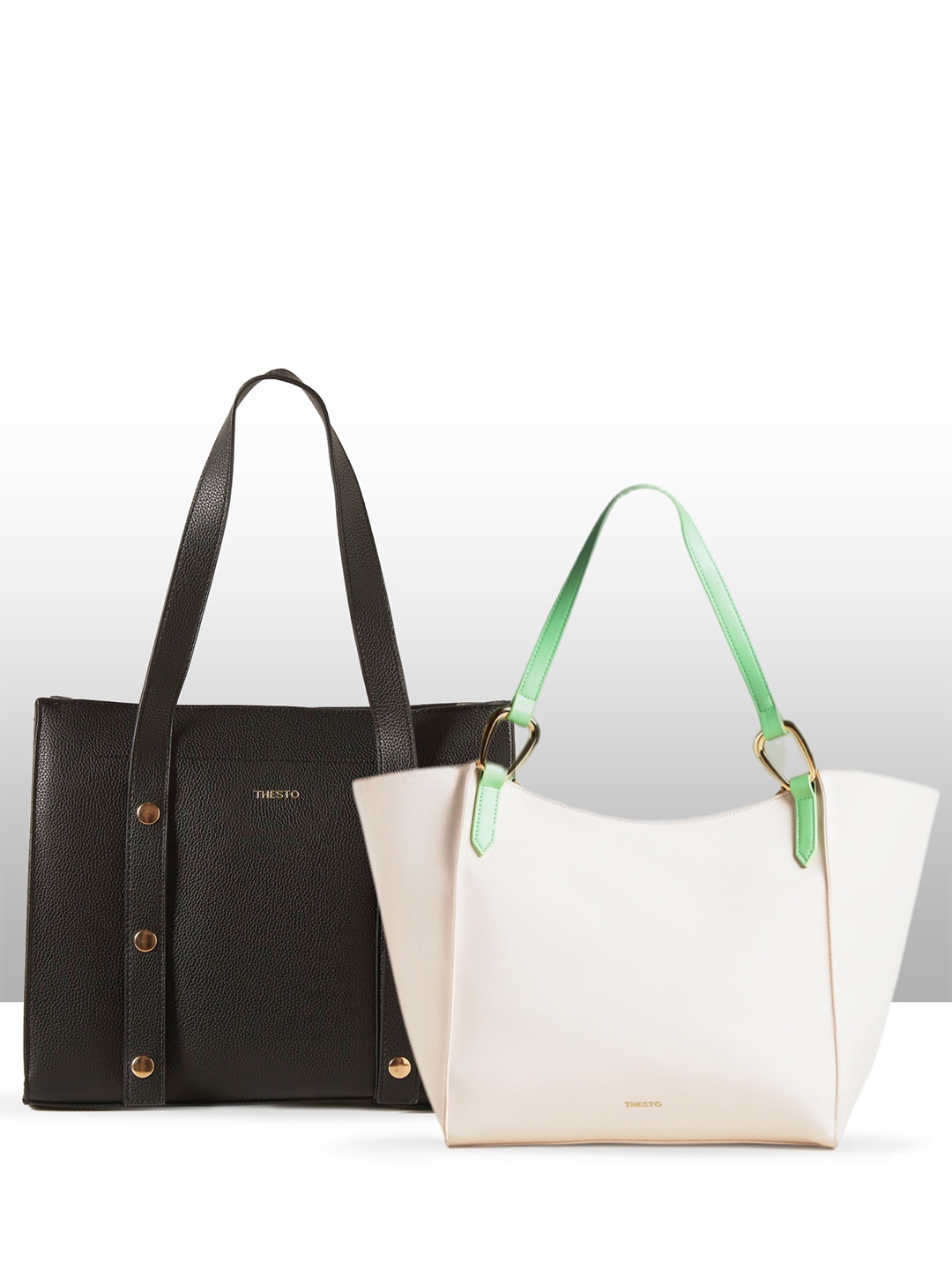 THESTO Women Pack Of 2 Solid Shoulder Bags, Black