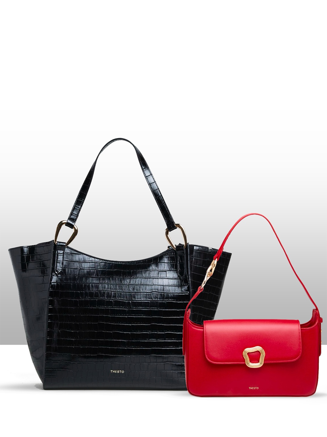 

THESTO Women Textured Structured Handheld Bags, Red