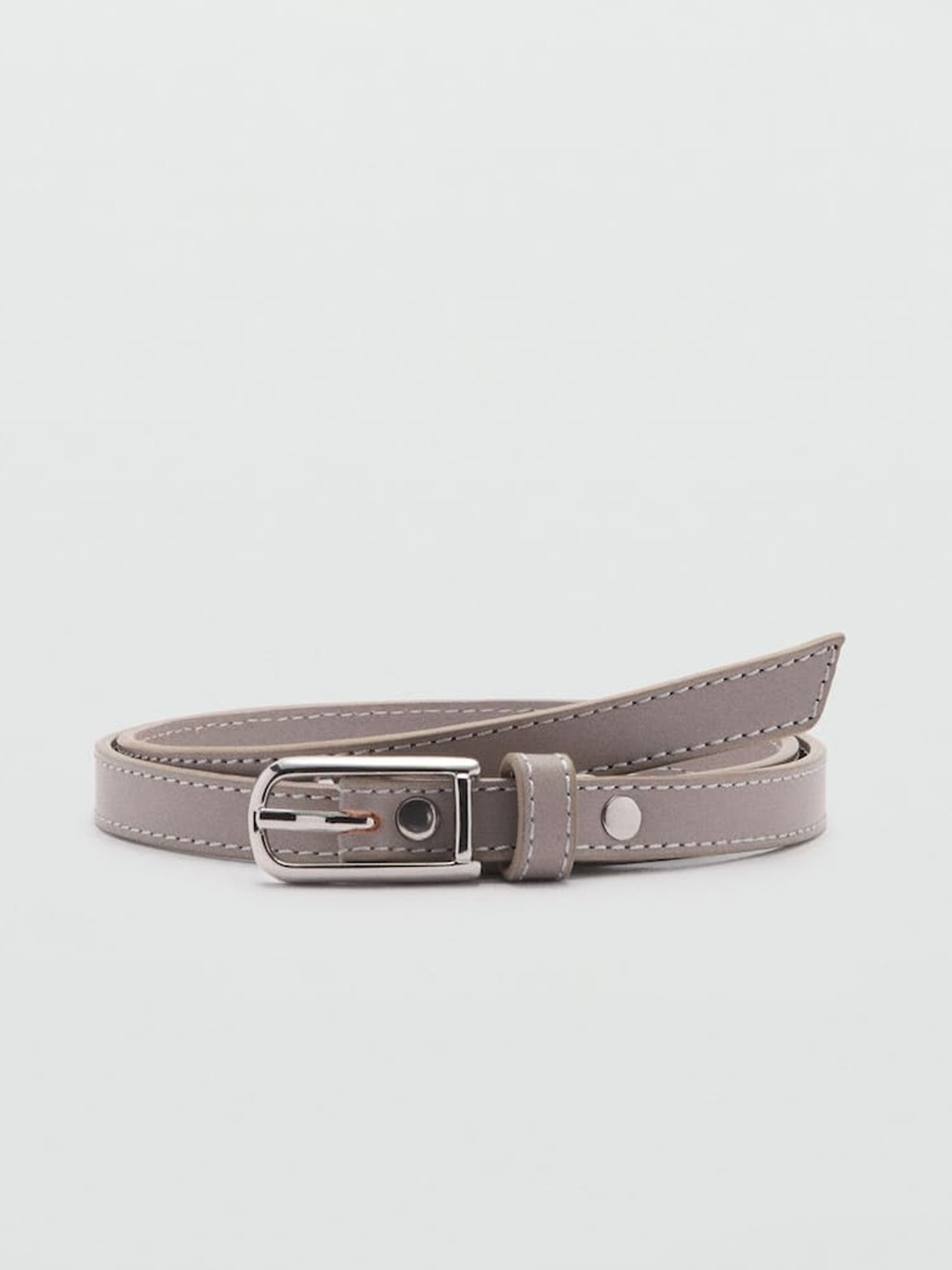 

MANGO Women Slim Leather Belt, Grey