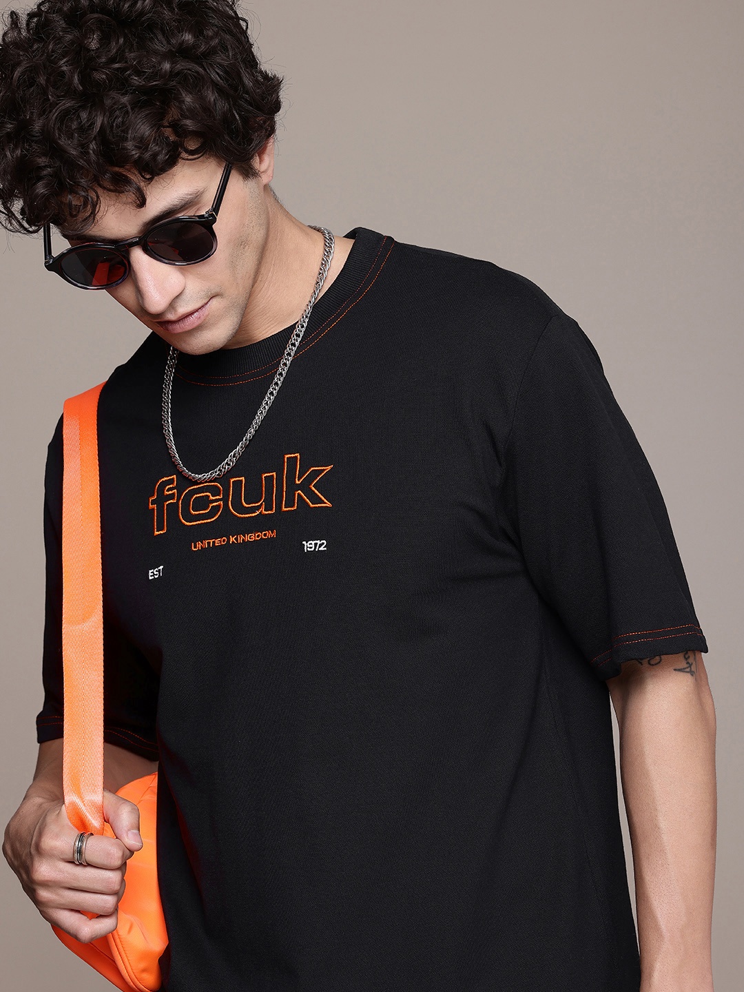 

FCUK Men Brand Logo Anti Odour T-shirt, Black