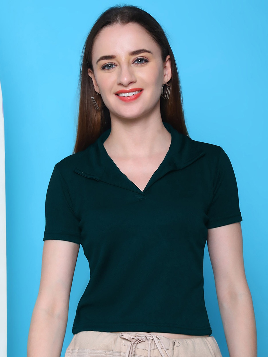 

Metronaut Women Shirt Collar Top, Teal