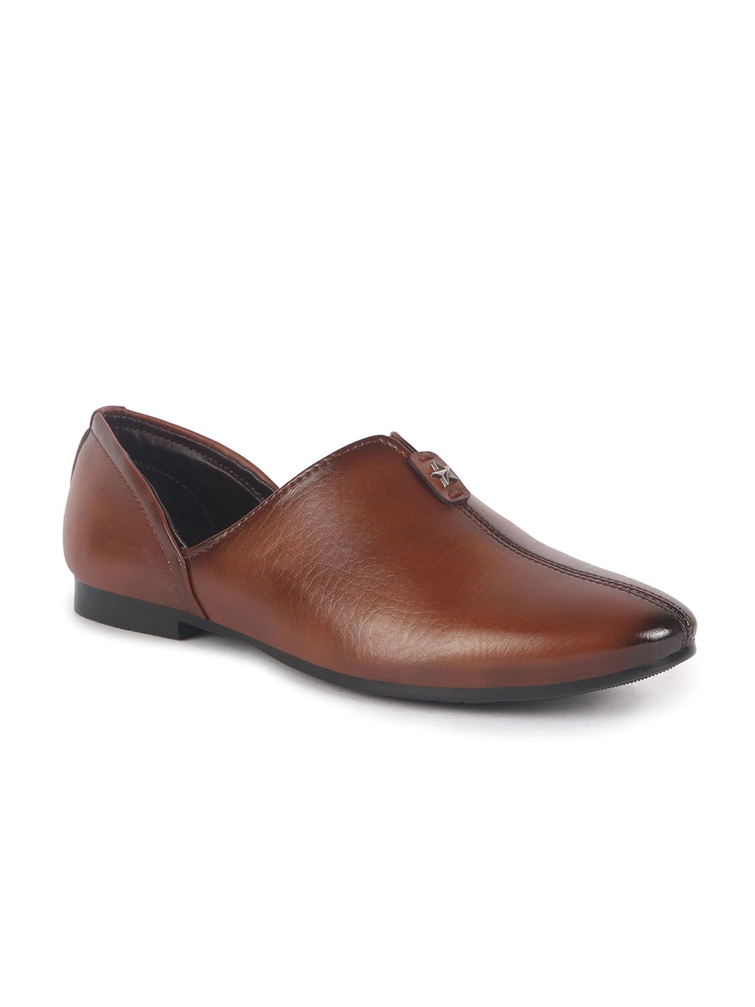 

FAUSTO Men PU Slip-On Pointed Toe Contrast Sole Mojaris, Tan