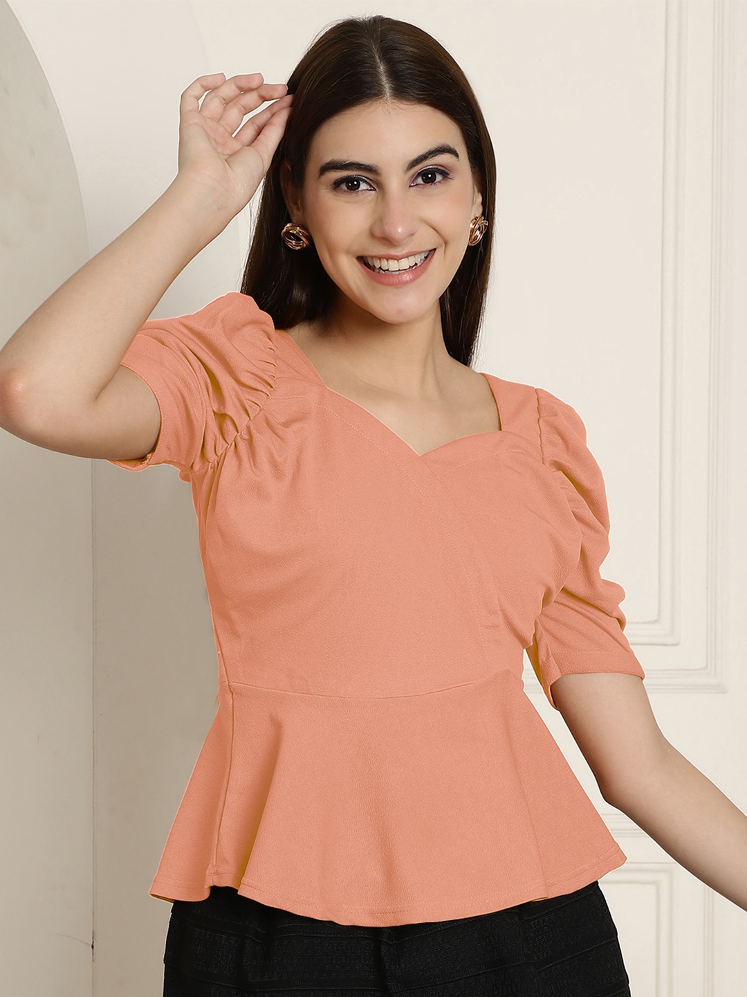 

Metronaut Women Sweetheart Neck Top, Peach