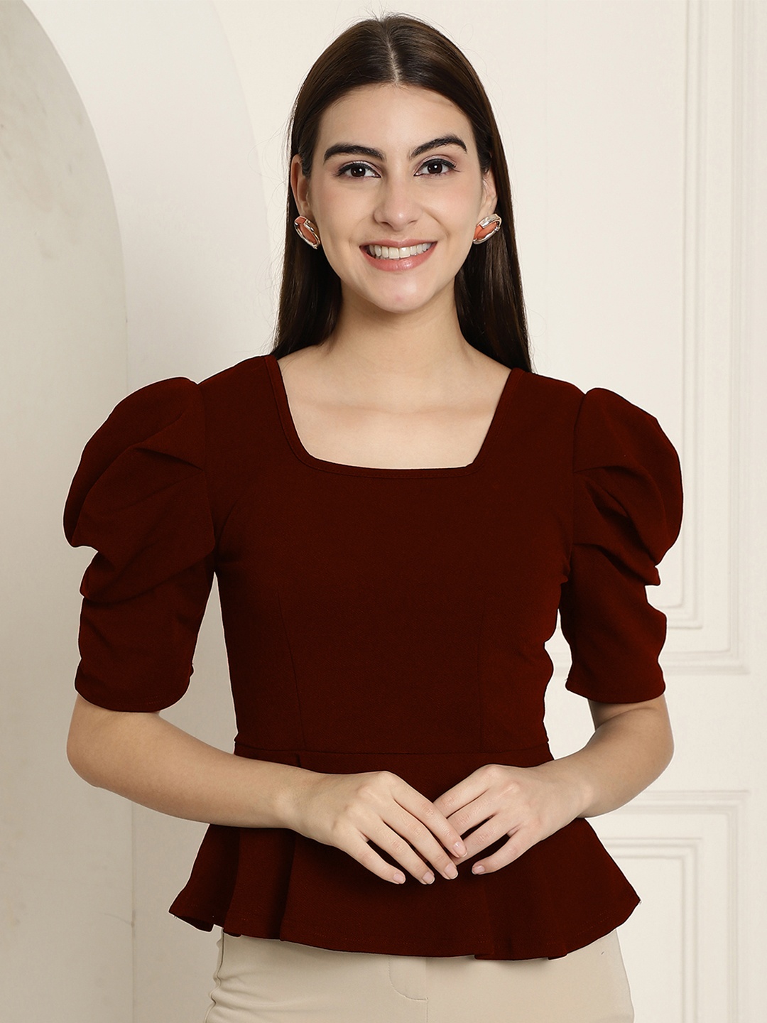 

Metronaut Women Plain Solid Casual Valentino Top, Maroon