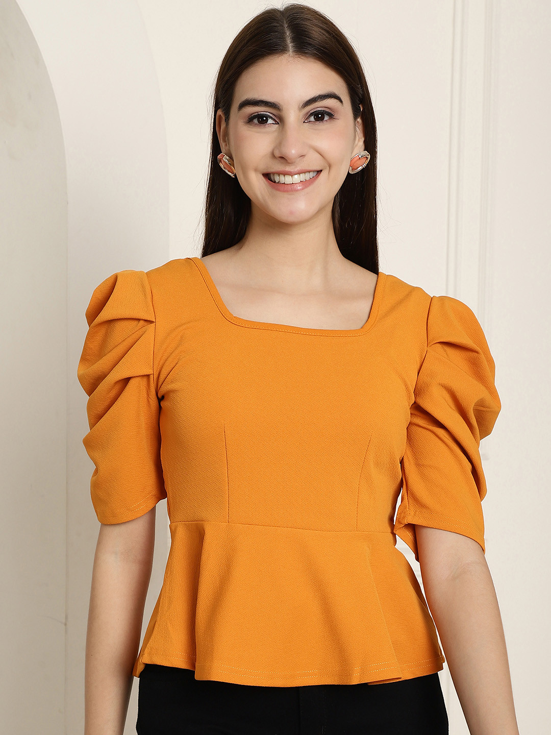 

Metronaut Women Square Neck Peplum Top, Yellow