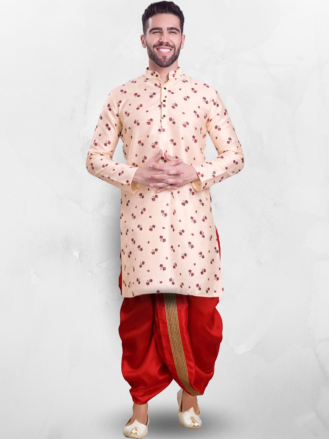 

SHIWAM ETHNIX Floral Printed Straight Kurta with Dhoti Pants, Cream
