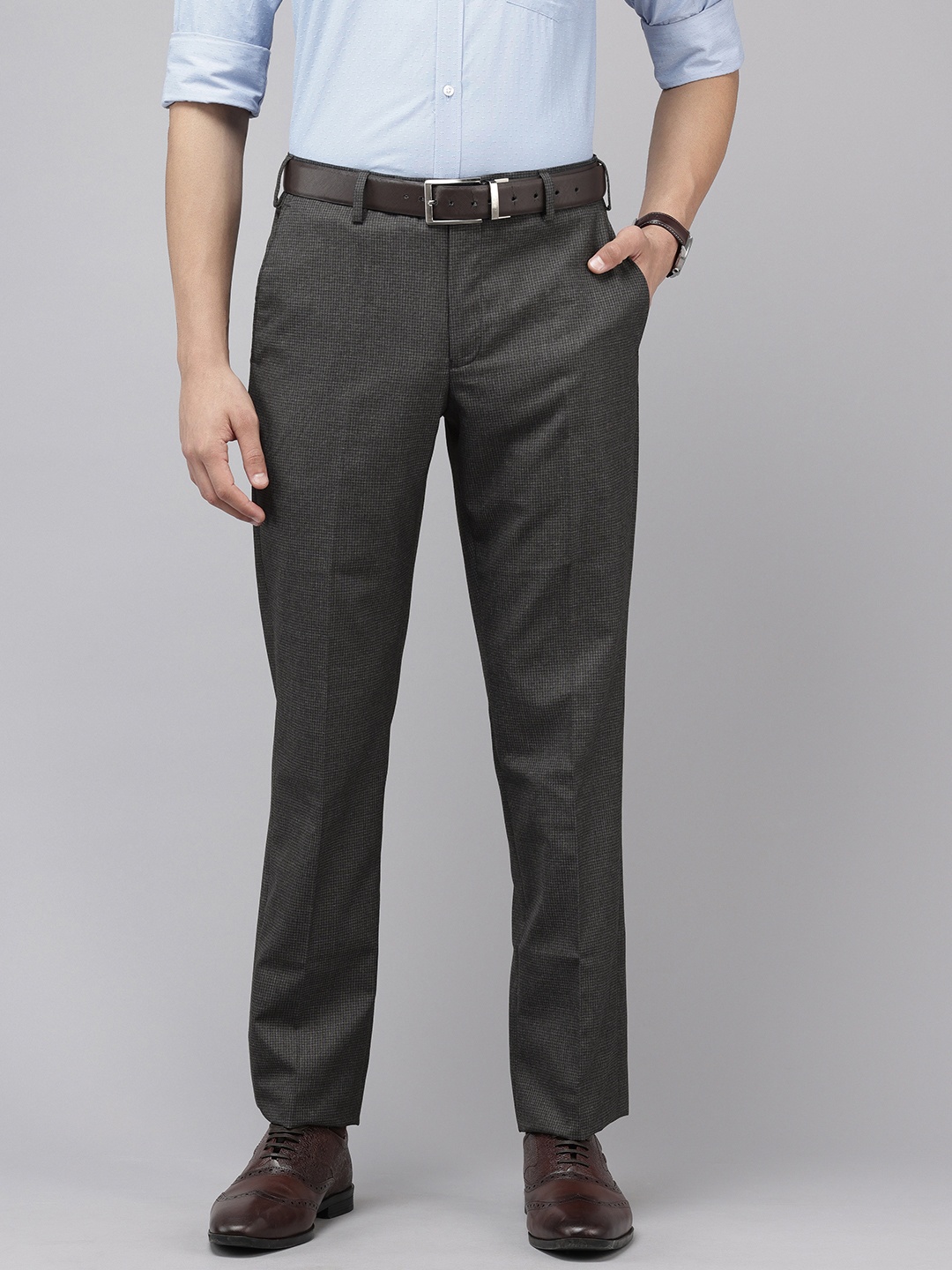 

Park Avenue Men Checked Formal Trousers, Grey