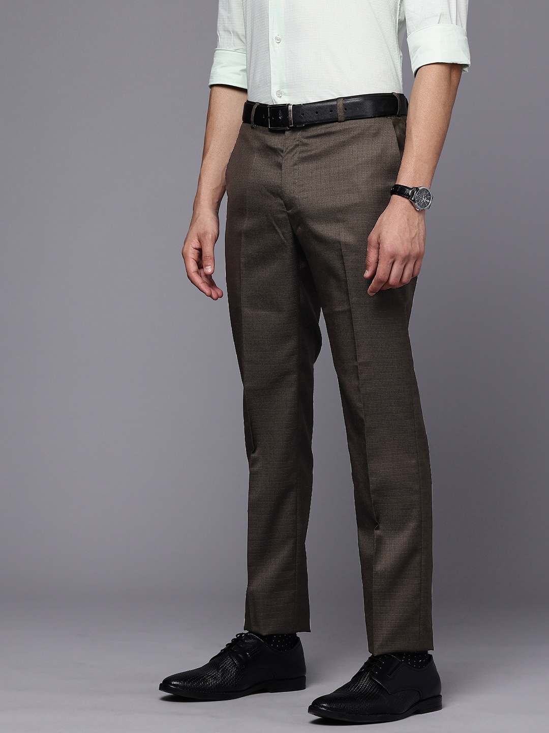 

Raymond Men Checked Slim Fit Formal Trousers, Brown