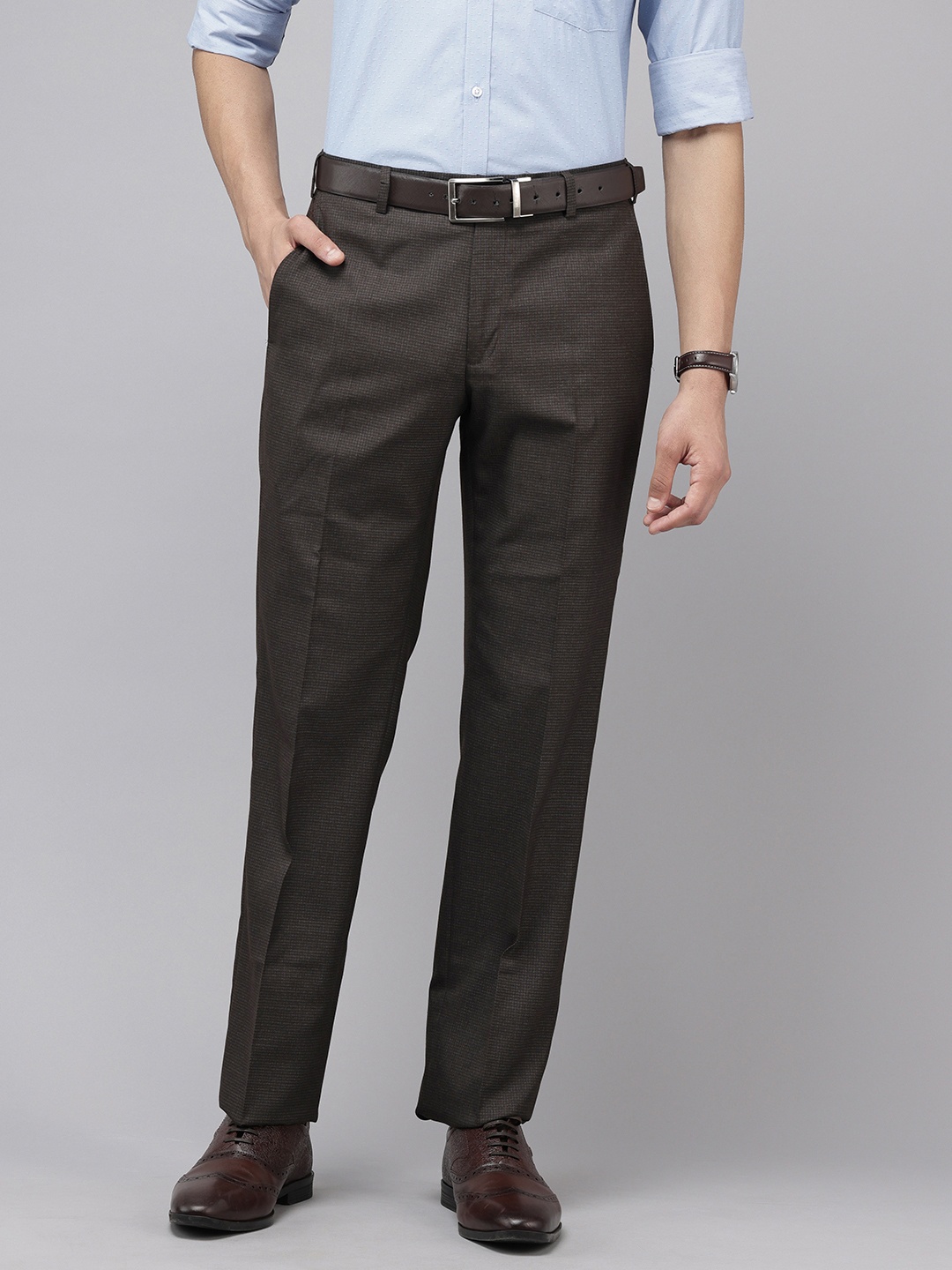 

Park Avenue Men Checked Formal Trousers, Brown