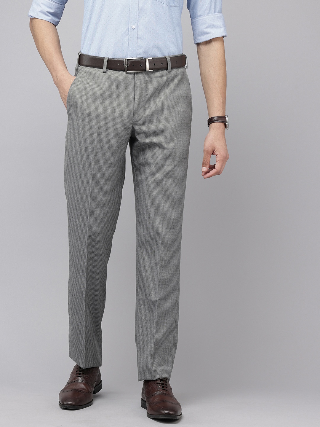 

Park Avenue Men Checked Formal Trousers, Grey