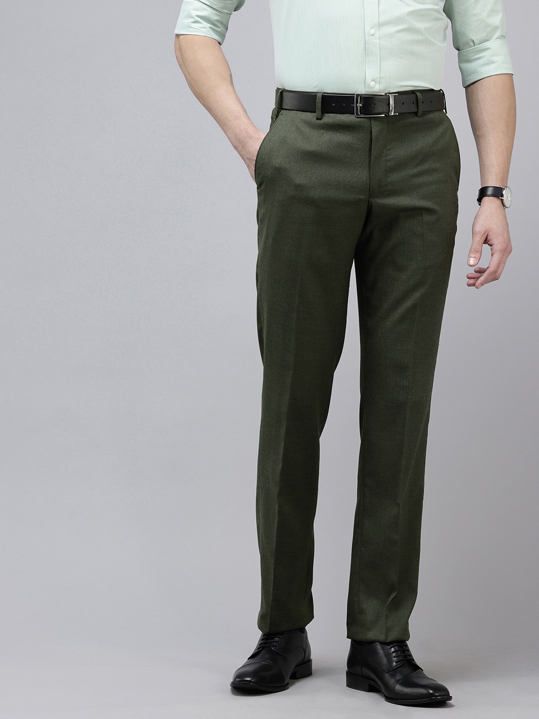 

Park Avenue Men Regular Fit Formal Trousers, Green