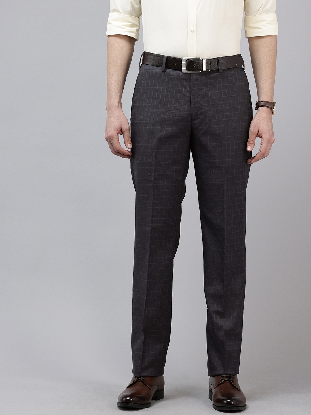 

Park Avenue Men Checked Formal Trousers, Navy blue