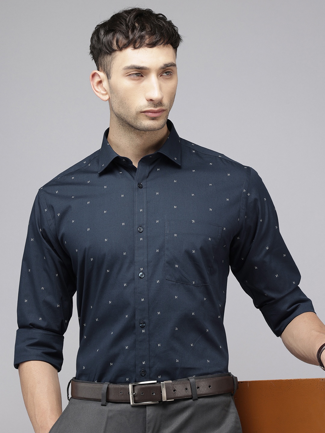 

Park Avenue Slim Fit Printed Pure Cotton Formal Shirt, Blue