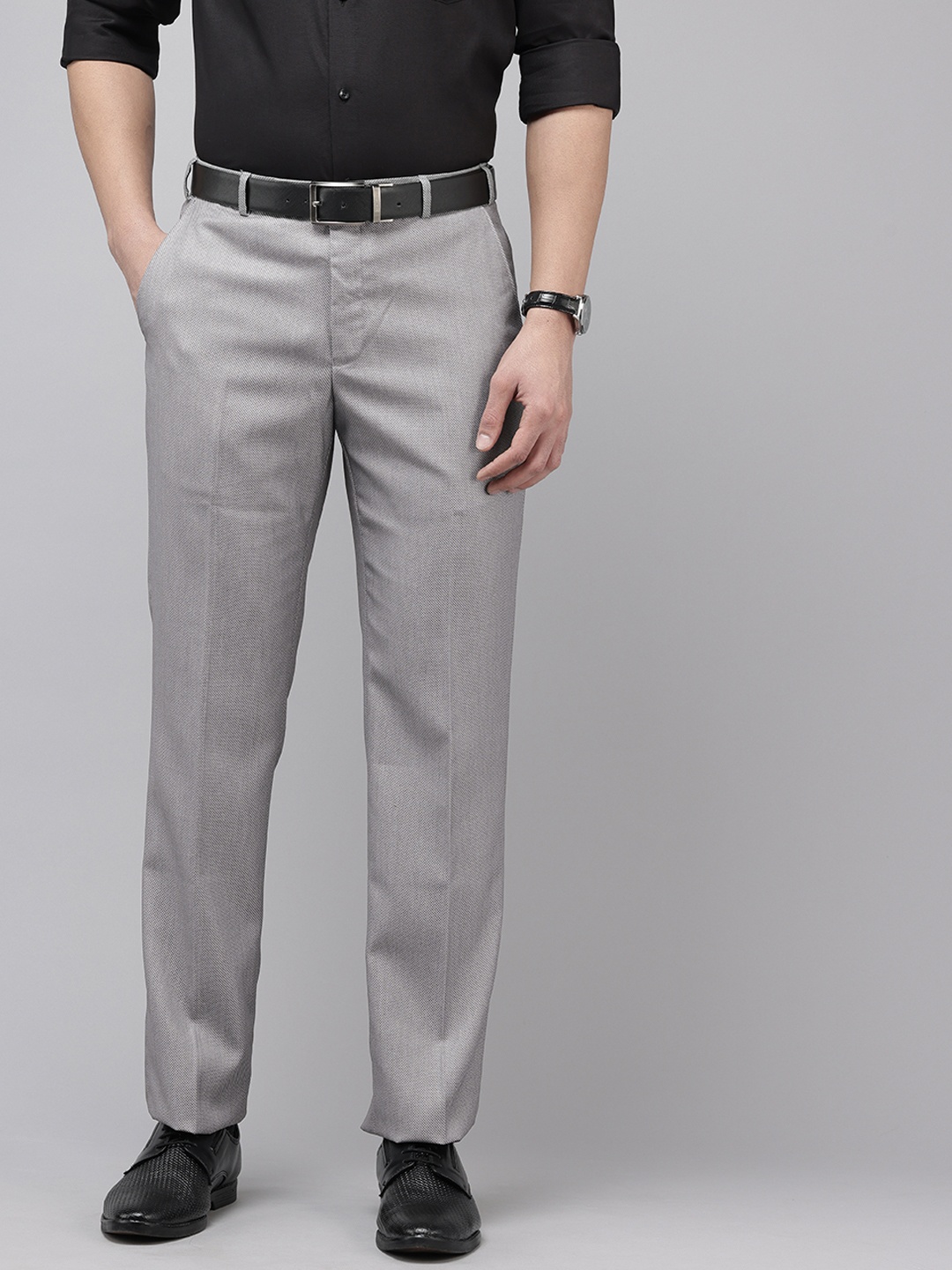 

Park Avenue Men Textured Formal Trousers, Grey