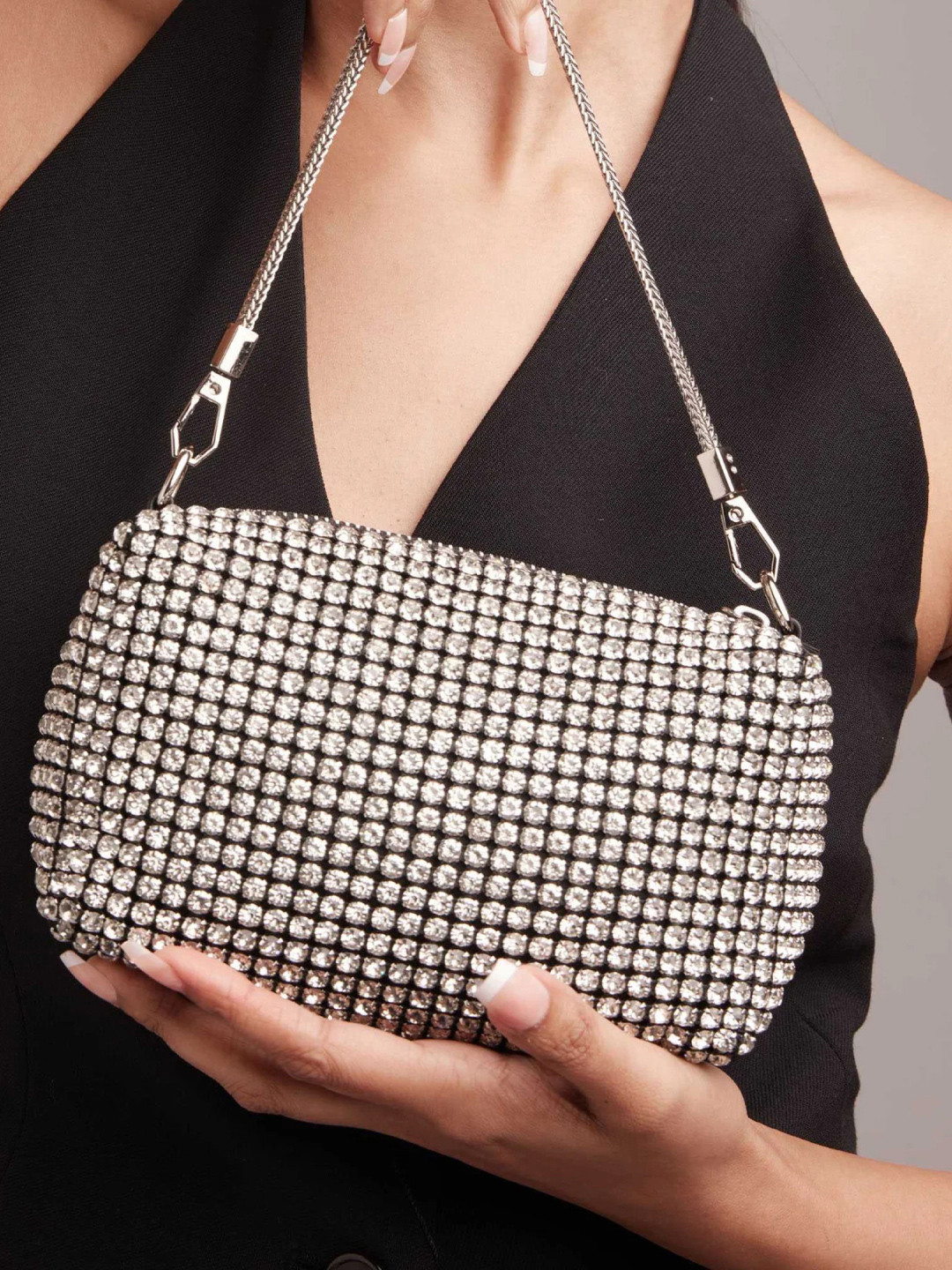 

CAI Women Embellished Structured Handheld Bag, Grey