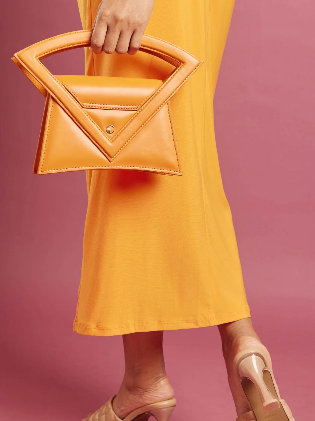 

CAI Women Textured Solid Structured Handheld Bag, Orange
