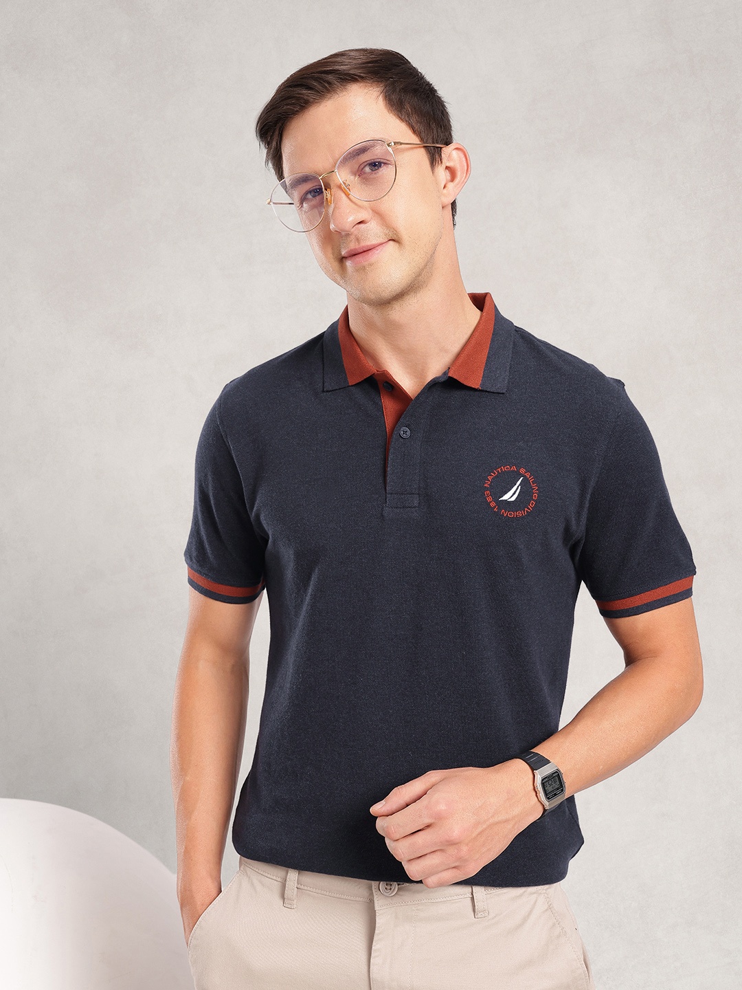 

Nautica Pure Cotton Polo Collar T-shirt, Navy blue