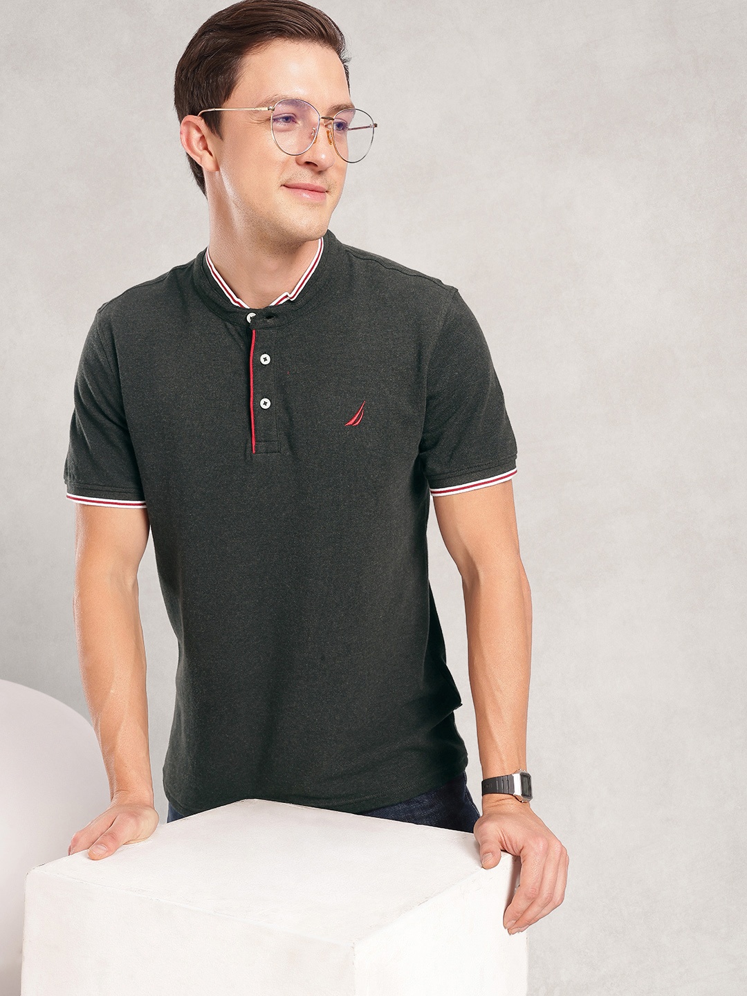 

Nautica Pure Cotton Henley Neck T-shirt, Charcoal
