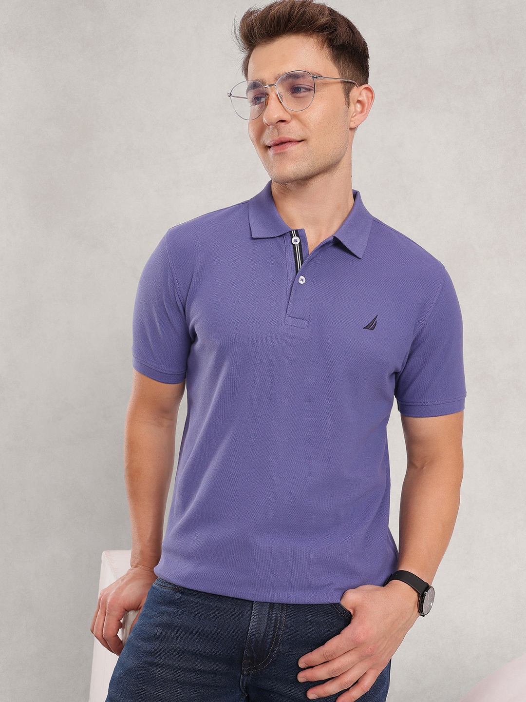 

Nautica Polo Collar Pure Cotton T-shirt, Purple