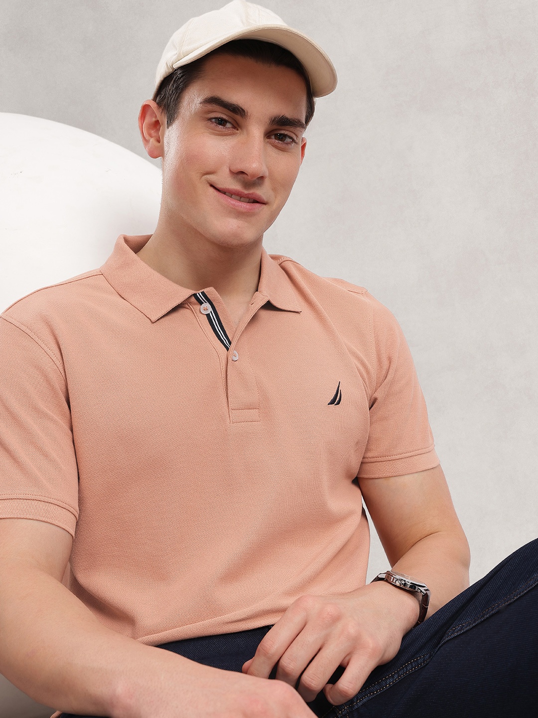 

Nautica Polo Collar Pure Cotton T-shirt, Peach