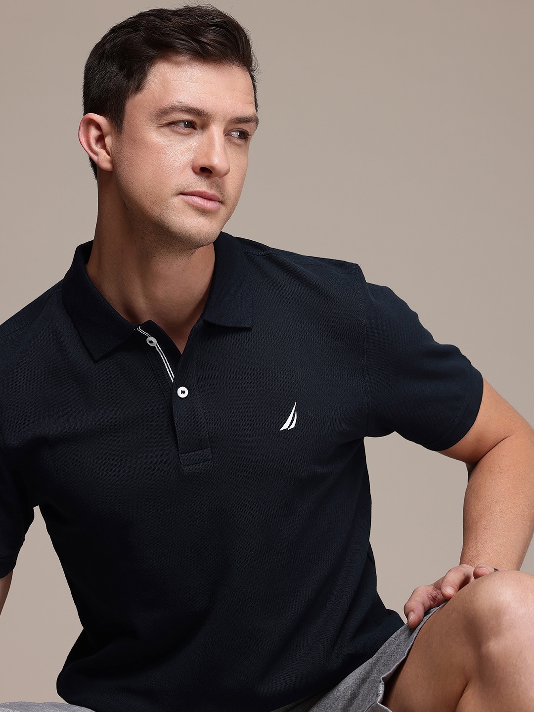 

Nautica Polo Collar Pure Cotton T-shirt, Navy blue