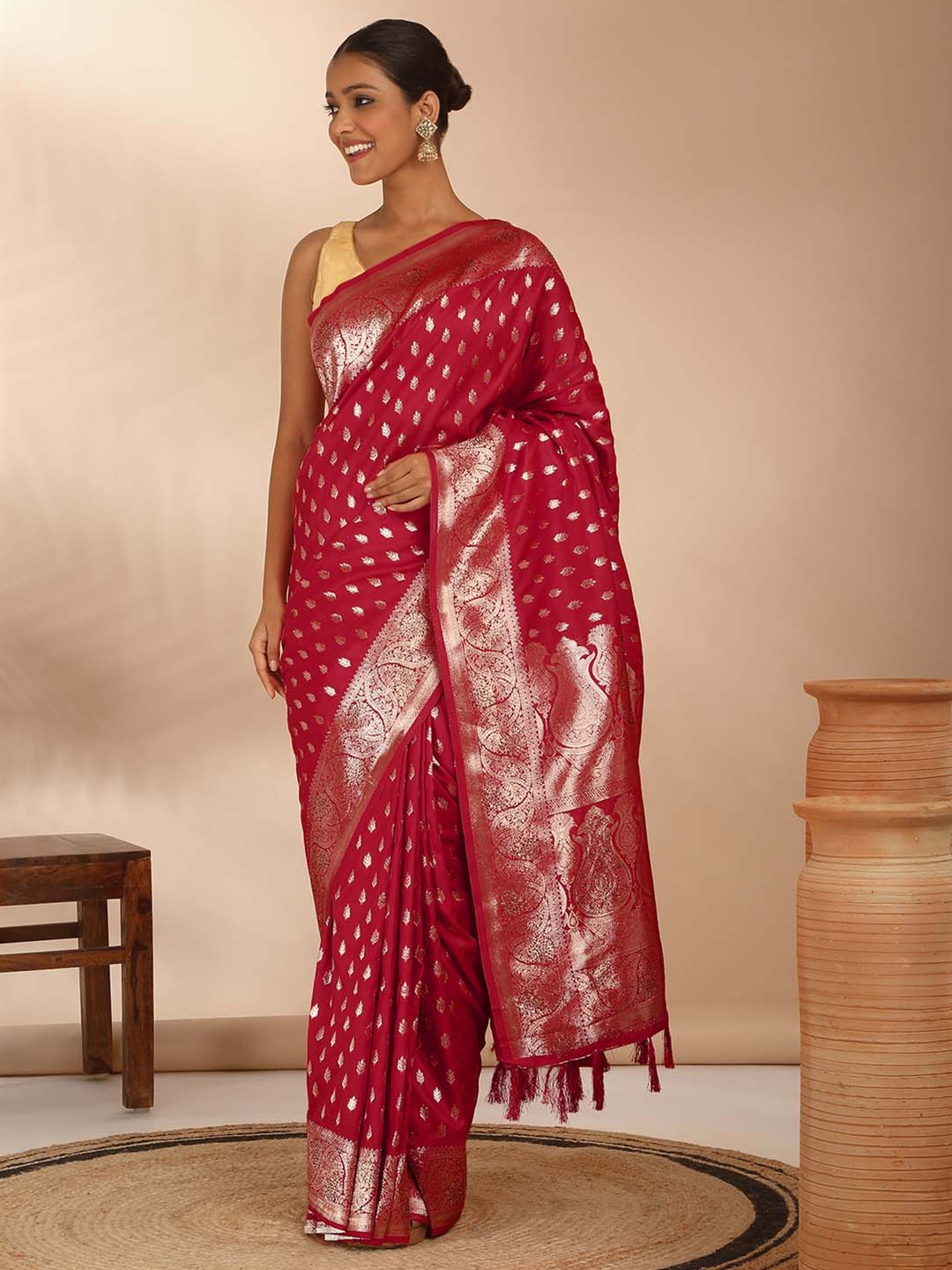 

Likha Woven Design Zari Silk Saree, Red