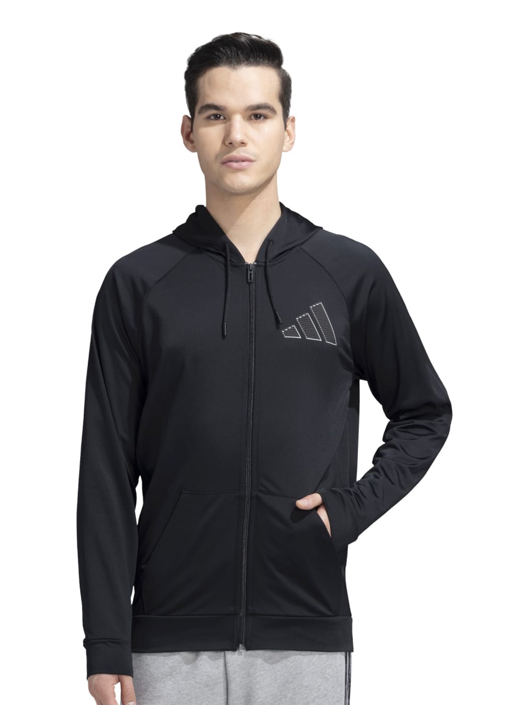 

ADIDAS Relaxed Fit Long Sleeve Hooded Jackets, Black