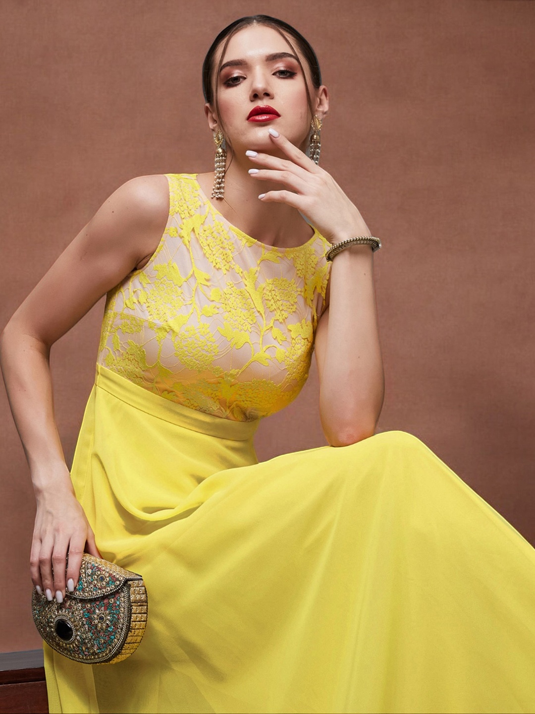 

Miss Chase Yellow Georgette Women Maxi Dress