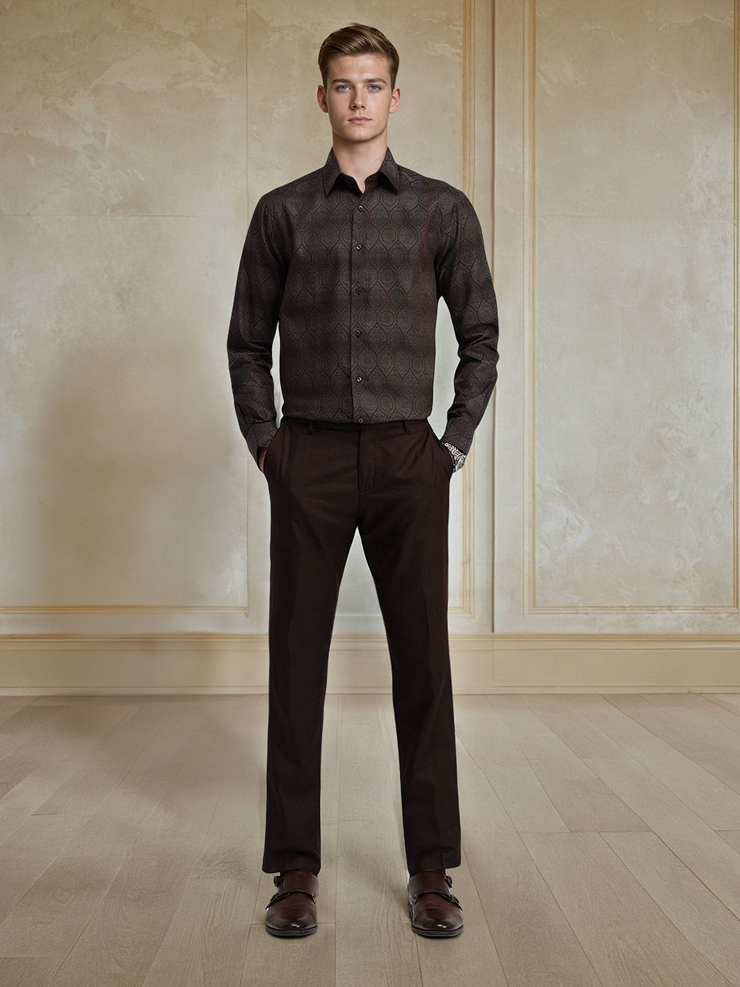 

Arrow Men Manhattan Spread Collar Textured Cotton Slim Fit Formal Shirt, Brown