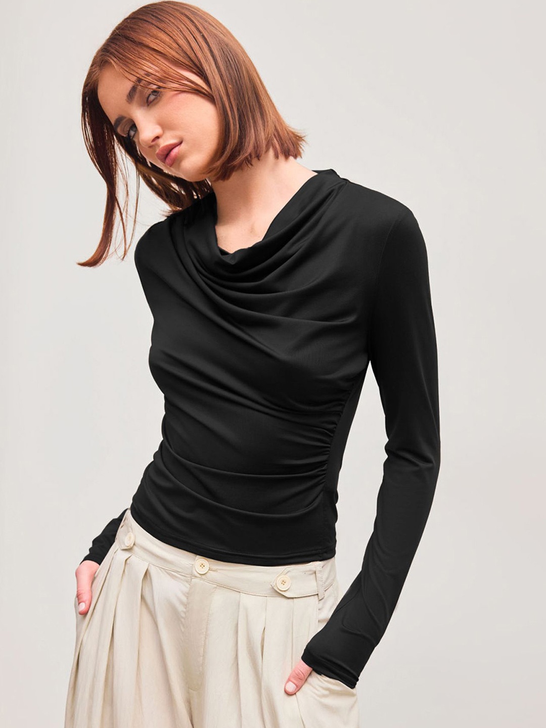 

HERE&NOW Women Cowl Neck Top, Black
