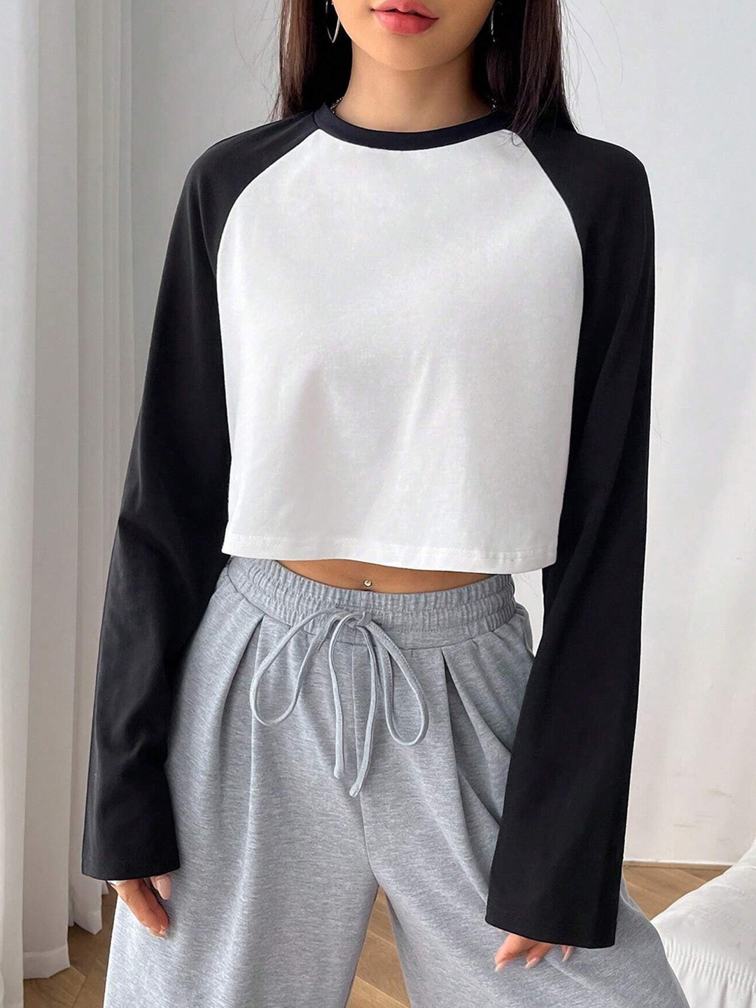 

HERE&NOW Cotton Boxy Crop Top, Black