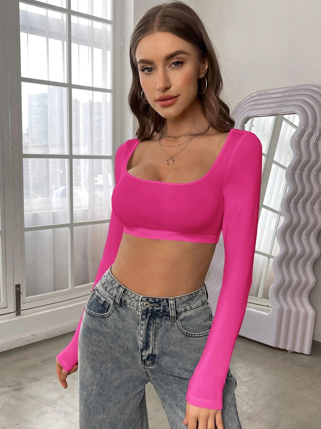 

HERE&NOW Cotton Crop Top, Fuchsia
