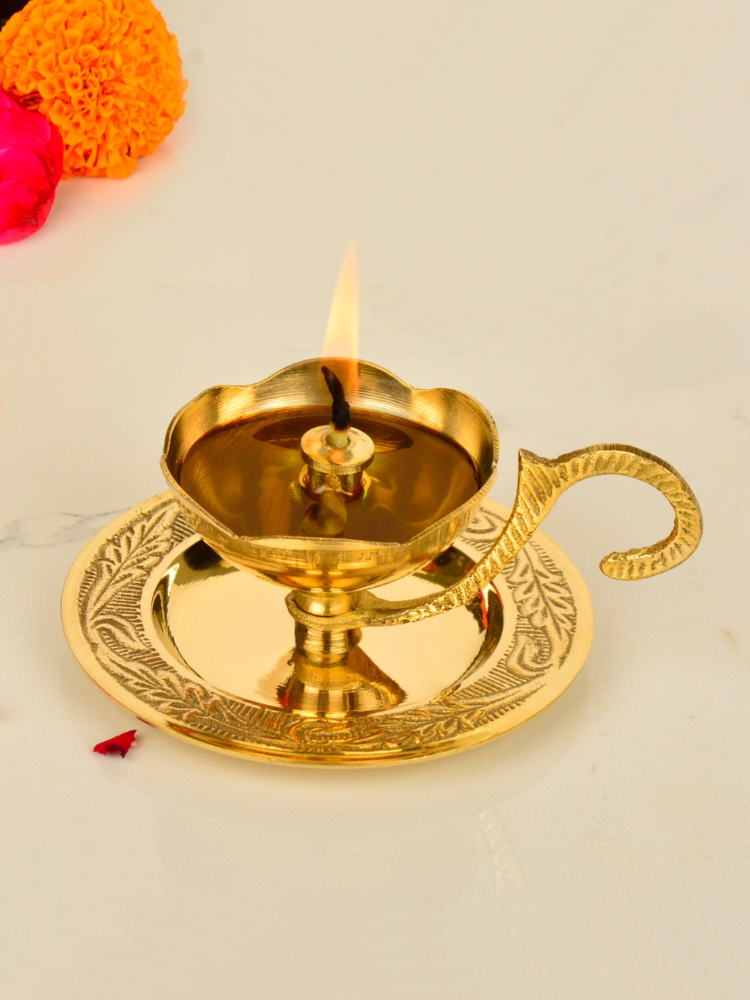 

StyleMyWay Gold Toned Brass Pooja Diya With Plate