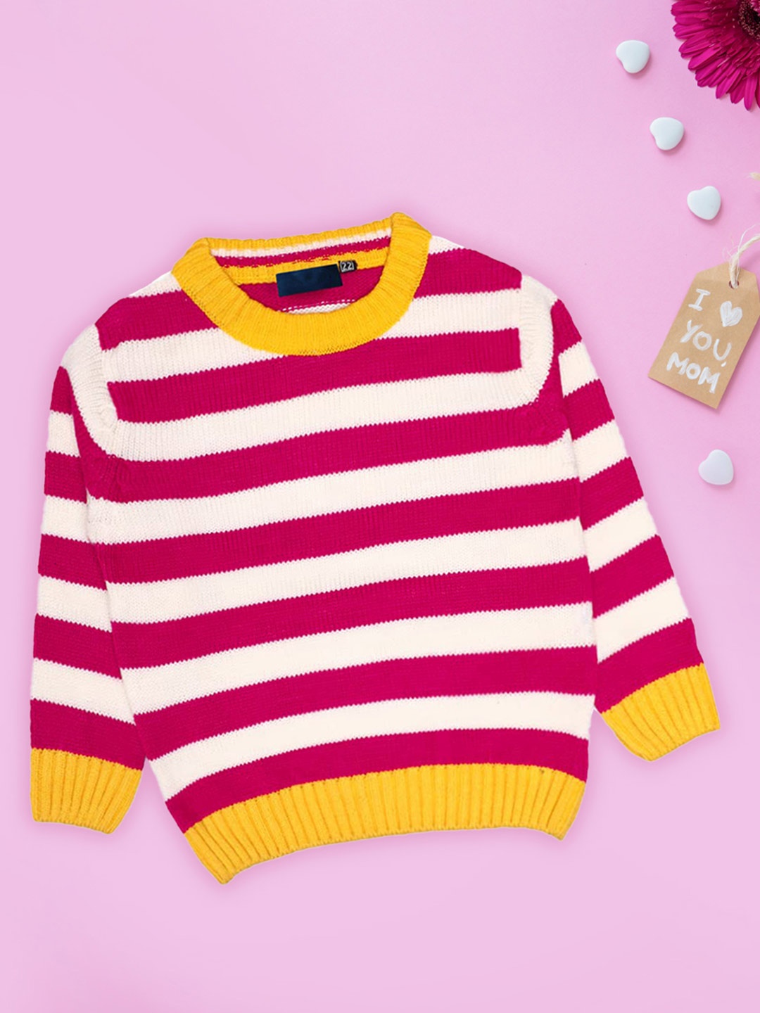 

CHKOKKO Boys Striped Woollen Pullover, Yellow