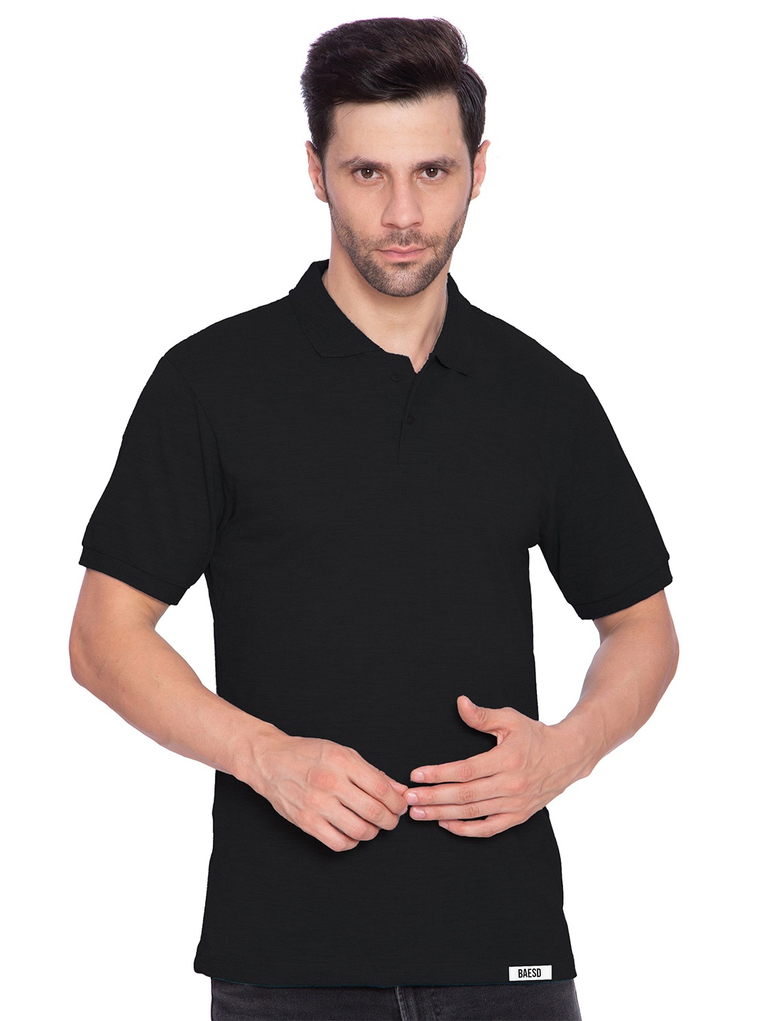 

BAESD Men Solid Polo Collar Cotton T-shirt, Black
