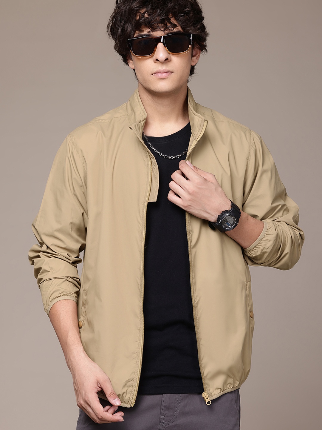 

The Roadster Lifestyle Co. Mock Collar Tailored Jacket, Beige