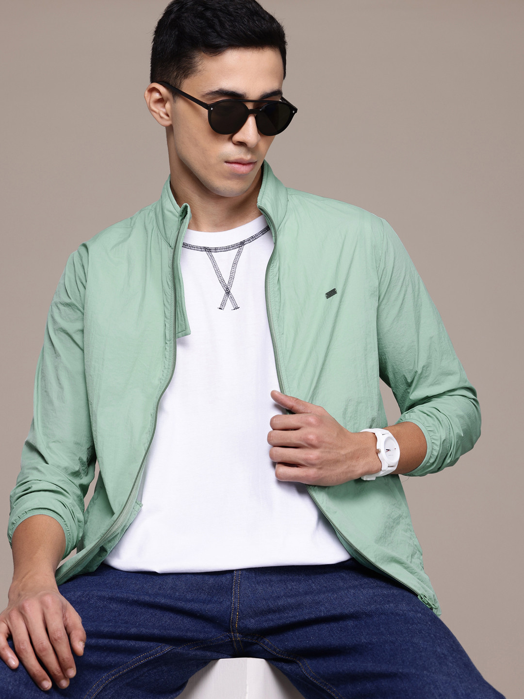 

The Roadster Lifestyle Co. Stand Collar Tailored Jacket, Sea green