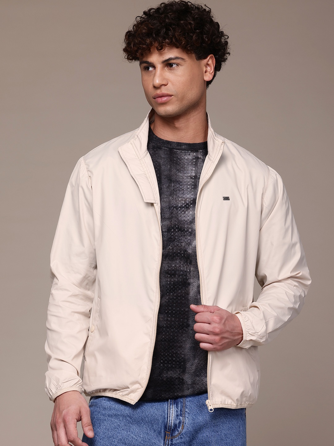 

The Roadster Lifestyle Co. Mock Collar Tailored Jacket, Cream