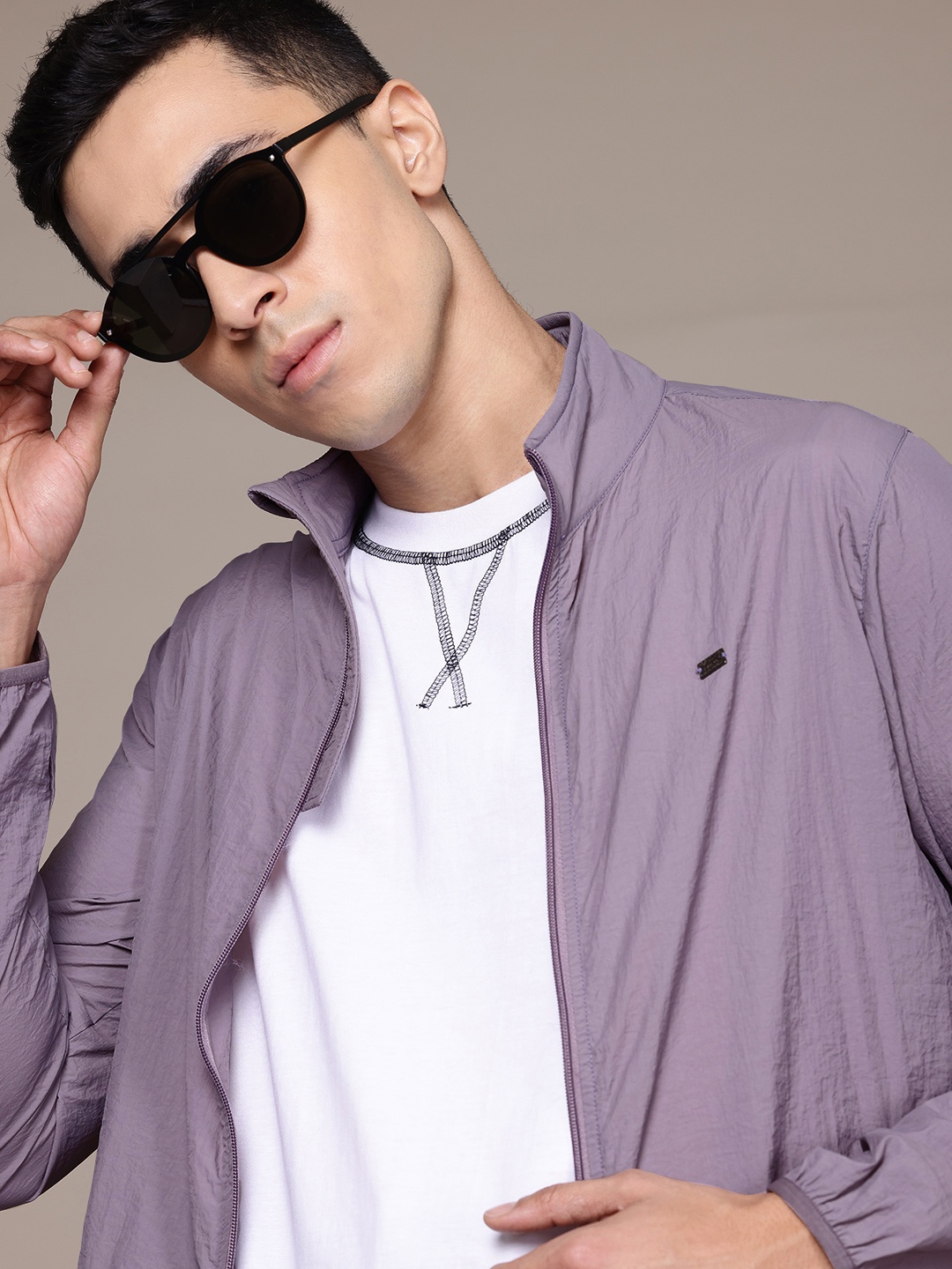 

The Roadster Lifestyle Co. Stand Collar Tailored Jacket, Purple