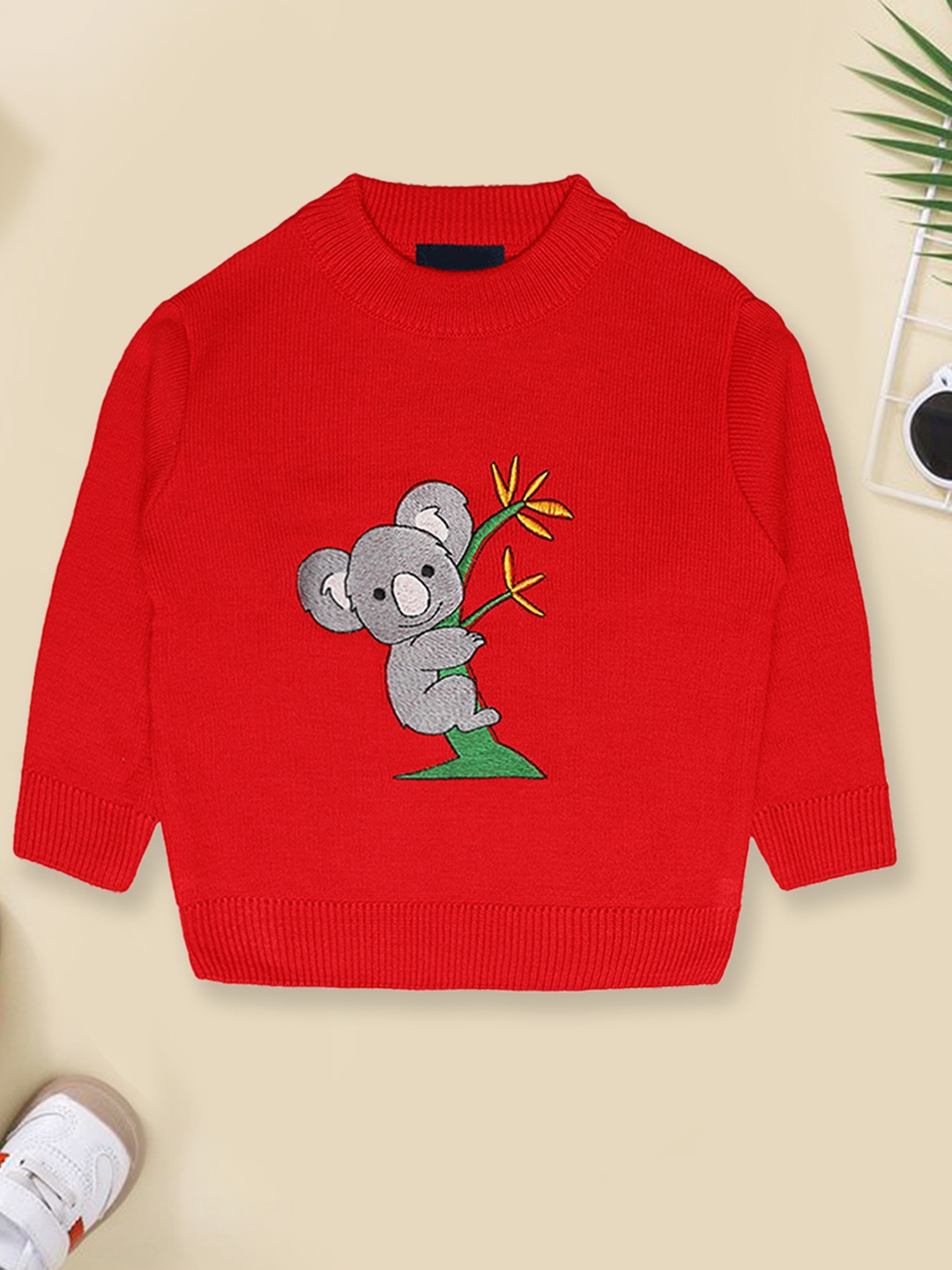 

CHKOKKO Girls Animal Printed Woollen Pullover, Red