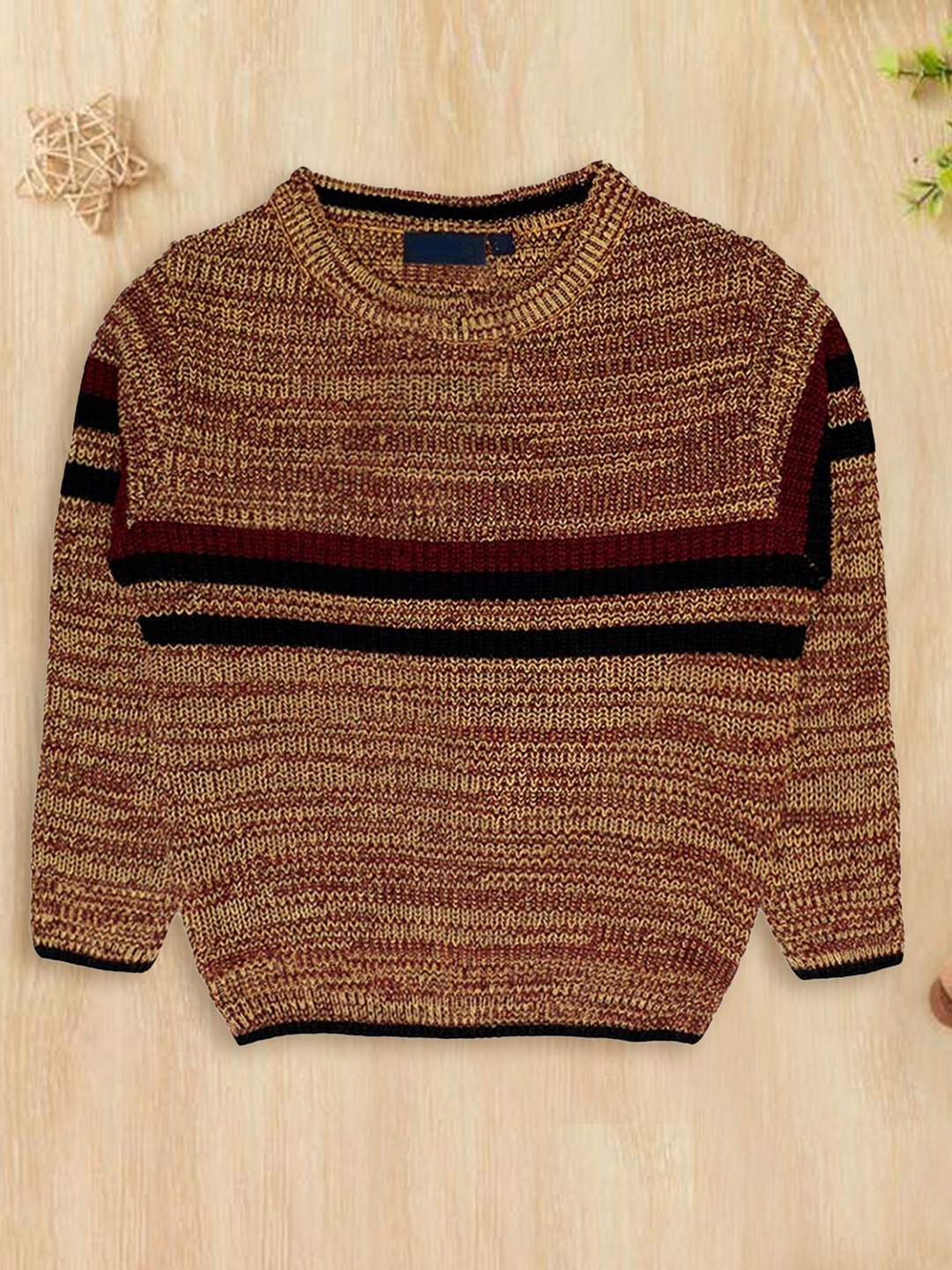 

CHKOKKO Boys Striped Woollen Pullover, Beige