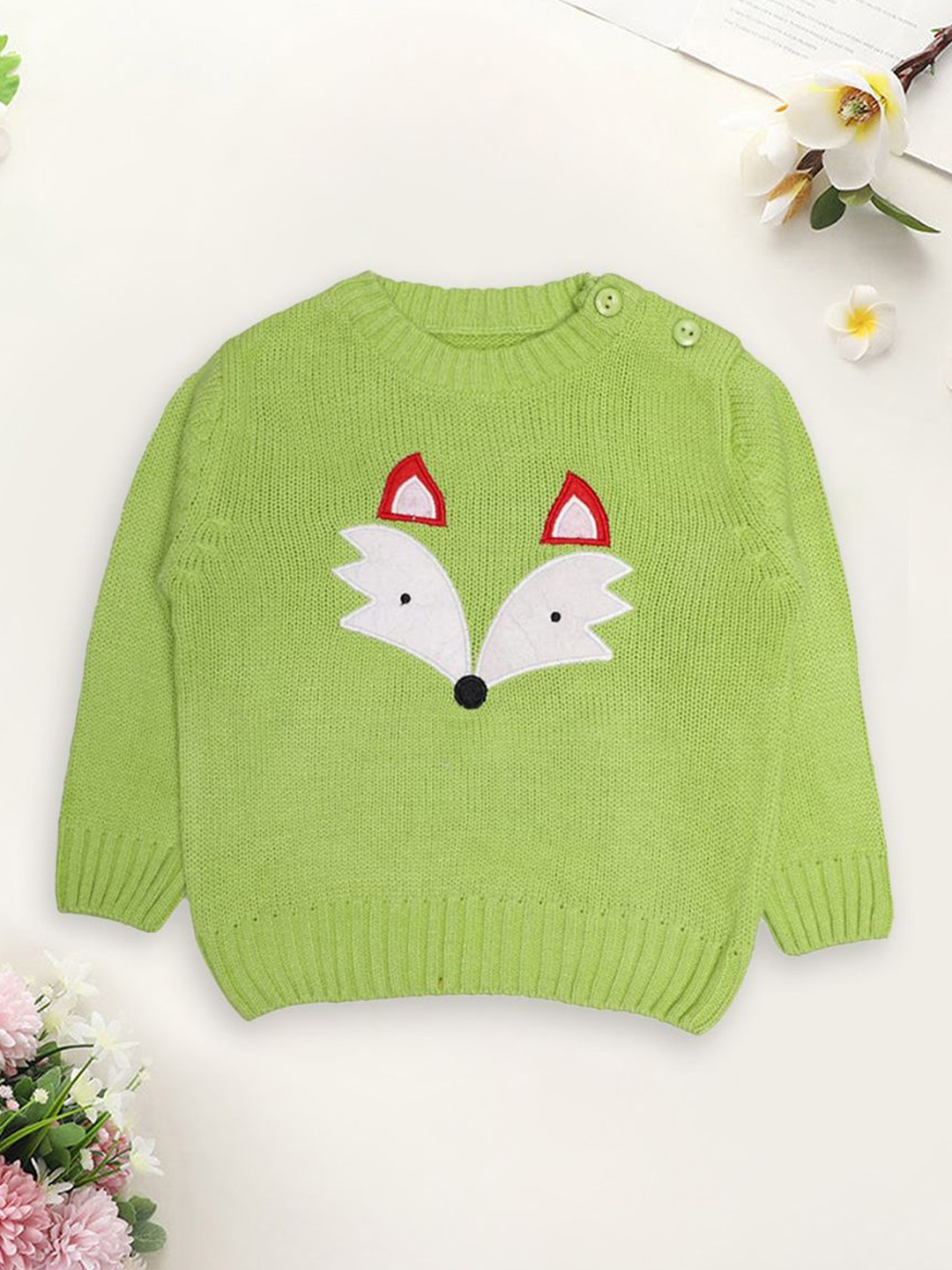

CHKOKKO Boys Printed Woollen Pullover, Lime green